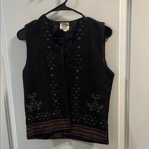 Gurjari Black Embroidered Vest with Multicolor Accents Vintage Handmade